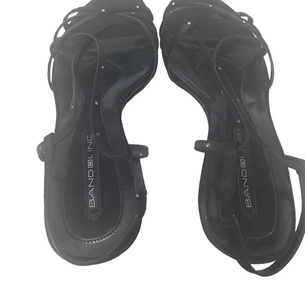 Bandolino Dressy Strappy Sandal Size 9.5 M Black Fabric‎ with Rhinestones Womans